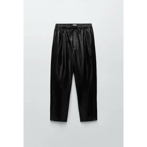 Zara Pants - Zara FAUX Black LEATHER THE WEEKEND PANTS Size Large